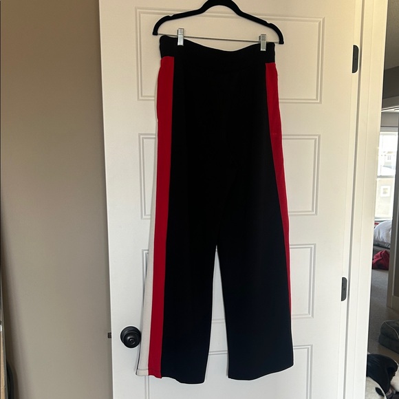 SPANX Black Wide-Leg Pants with Red & Cream Side Stripes - Picture 3 of 4
